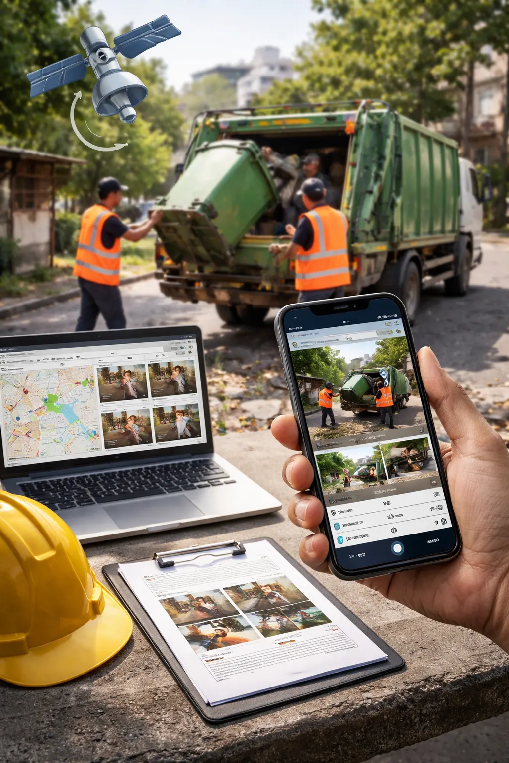 mobile with envi waste management system application an background of waste collection